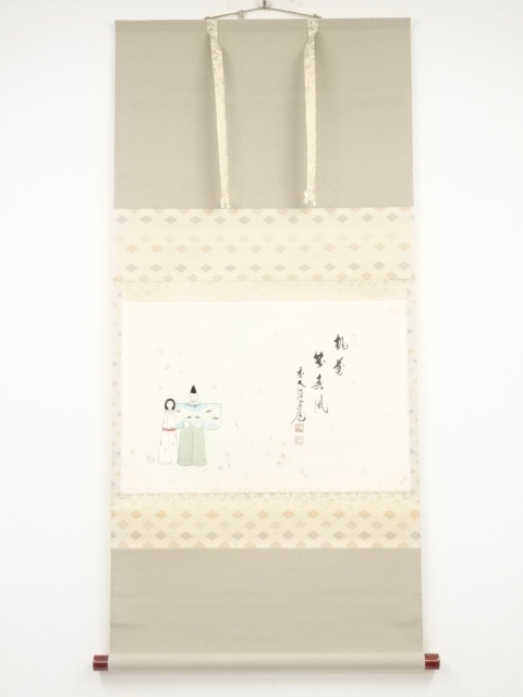 JAPANESE HANGING SCROLL / HAND PAINTED / HINA DOLL / BY GENDO SUGA